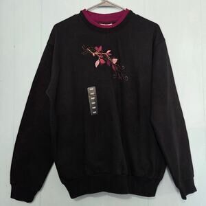 Top Stitch black with purple leaves sweatshirt NWT womens size L vintage look